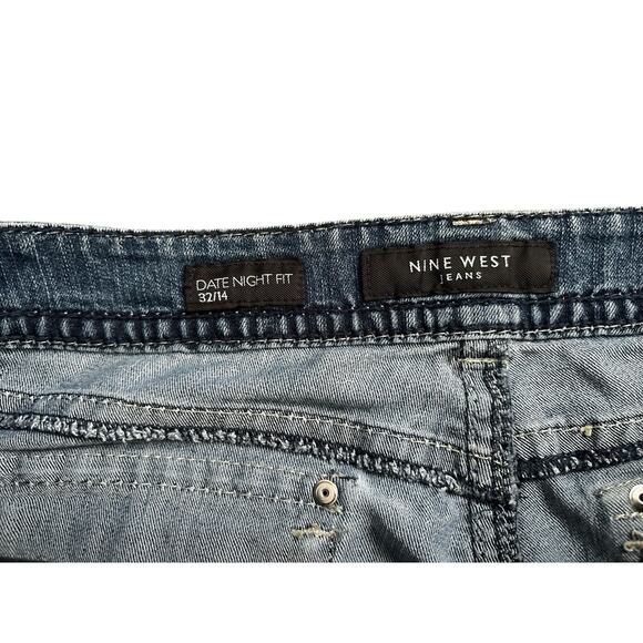 NINE WEST Womens Size 14 Contrast Stitched Date Night Fit Cropped Blue Jeans W32 - Picture 6 of 8